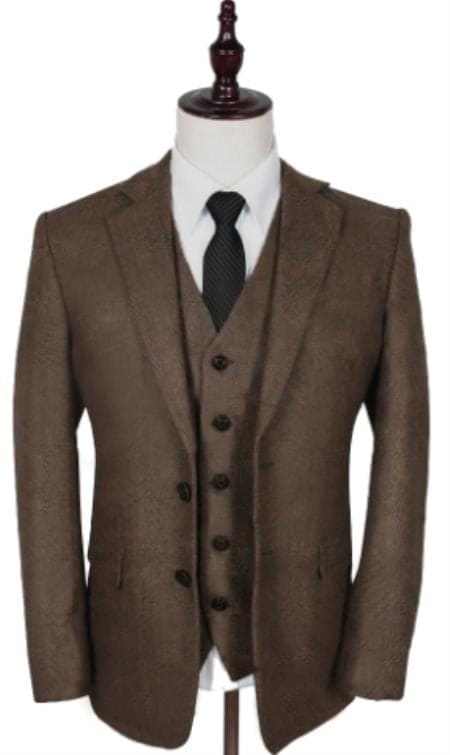 1930s Fashion Tweed ~ Herringbone Pattern - Modern Fit Suit - 1930s Tuxedo - Brown Suit