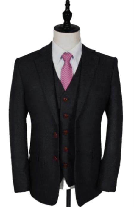 1930s Fashion Tweed ~ Herringbone Pattern - Mens 1930 Suit - 1930s Tuxedo - Black Suit
