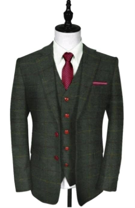 Herringbone Pattern - Mens 1930 Suit - 1930s Tuxedo - Green Suit