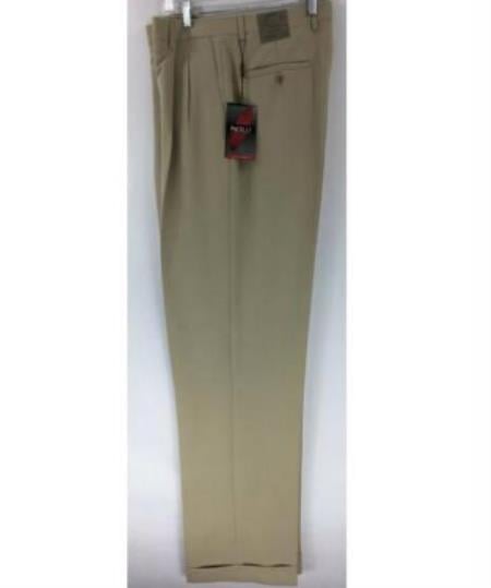 Mens Double Pleated Trousers - Double Pleated Dress Pants - Slacks Sand