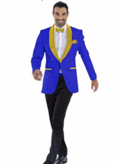 Mens Prom 2026 Blazer - Dark Royal ~ Gold Blazer For Homecoming