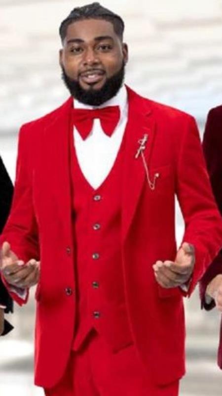 WTXVelvet2BV Alberto Nardoni Men's Red Velvet Suit velour Men's blazer Jacket & Pants (Matching)