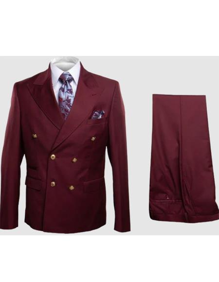 Rossiman Men's Burgundy Slim Fit Formal Suit – Modern Double-Breasted Jacket