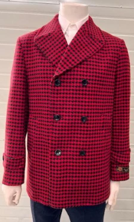 Mens Plaid Plaid Topcoats Red Overcoat - Peacoat