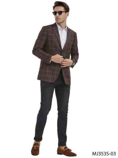 Mens Plaid Black Blazer - Window Pane Sport Coat