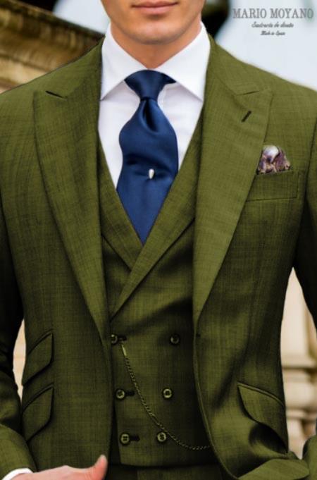 Call If Not Text Or Whatsup 3104300939 To Setup The Group - Call: 3104300939 Dark Olive Suit With Double Breasted Vest Grooms And Groomsmen Suit