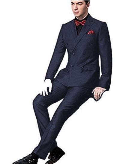 Men’s Navy Ultra Slim Fit Double Breasted Suit with Narrow Leg Pants, Tapered Jacket Formal Suit