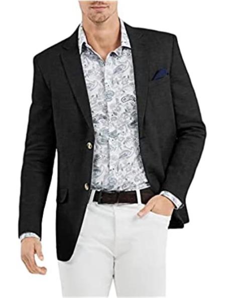 Men’s Black Linen Blazer, Classic Sport Coat for Summer Wedding Business Casual Wear