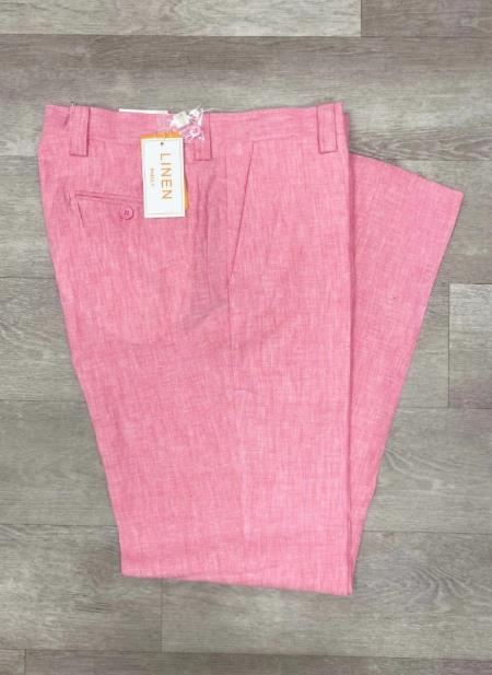 Linen Flat Front Pants Pink