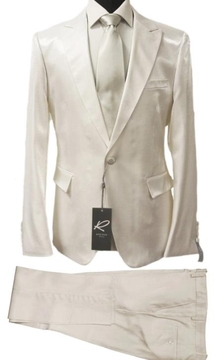Rossiman White Sateen Suit for Men – High-Shine Formal Elegance