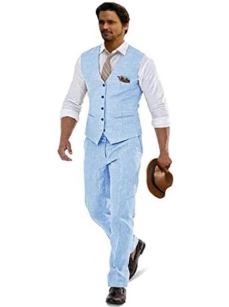 Groomsmen Summer Beach Prom 2026 Blue Vest and Pants Set