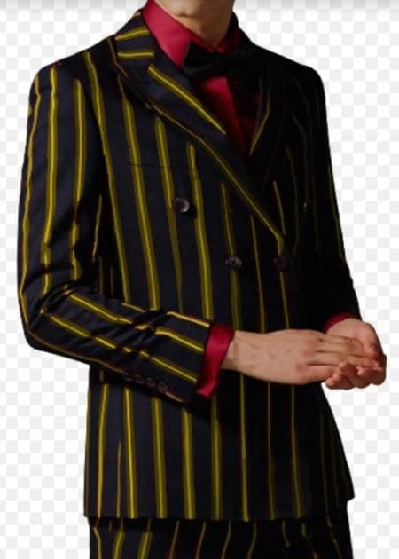 Black And Gold Pinstripe Double Breasted 2 Piece Suit