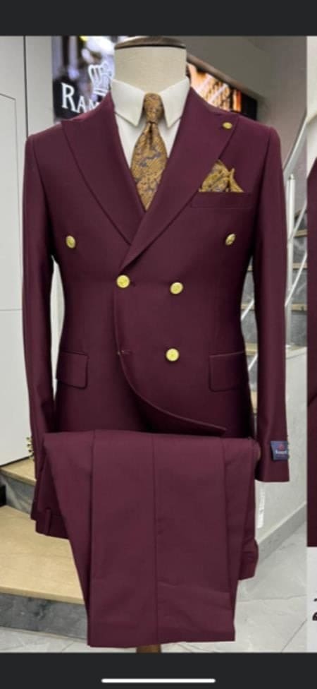 Purple Wool Blazer Vintage 2024 Double Breasted Suit Jacket Gold Rose Buttons Large