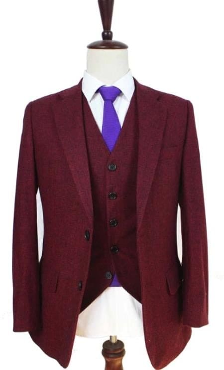 1930s Fashion Tweed ~ Herringbone Pattern - Mens 1930 Suit - 1930s Tuxedo - Red Suit
