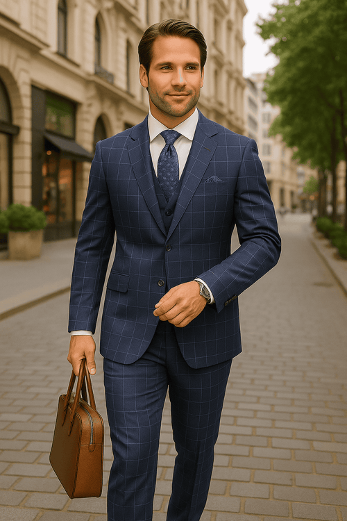 Wool Suit - Italian Made Business Suit by Statement Men's 3 Piece 100% Wool Modern Fit Suit - Fashion Pattern