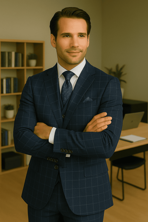 Wool Suit - Italian Made Business Suit by Statement Men's 3 Piece 100% Wool Modern Fit Suit - Fashion Pattern