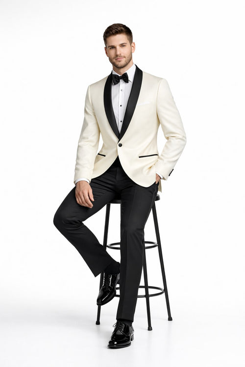 Mens Designer Ivory & Black Traditional Dinner Jacket