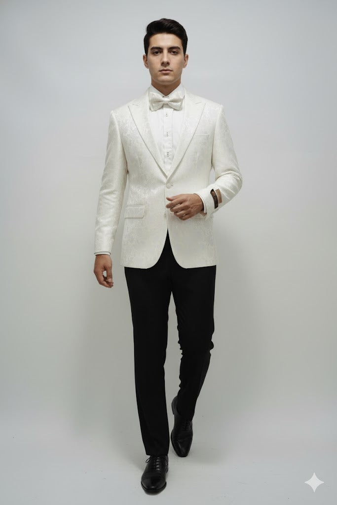 Ivory Dinner Jacket Blazer Cream Paisley Wedding Tuxedo Jacket