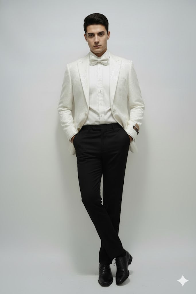 Ivory Dinner Jacket Blazer Cream Paisley Wedding Tuxedo Jacket