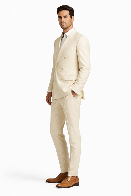 Ivory Double Breasted Tuxedo Dinner Jacket - Cream Dinner - Off White