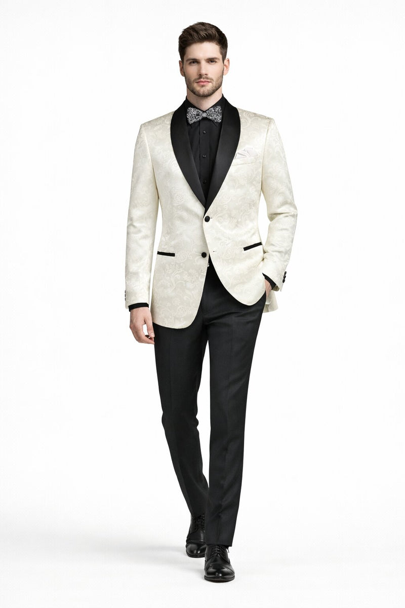 Mens Blazer - Paisley Sport Coat - Ivory Prom 2026 Tuxedo Dinner Jacket Blazer