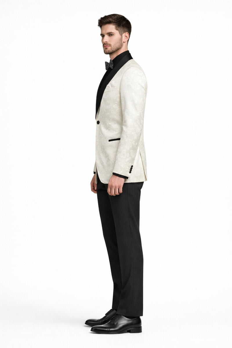 Mens Blazer - Paisley Sport Coat - Ivory Prom 2026 Tuxedo Dinner Jacket Blazer