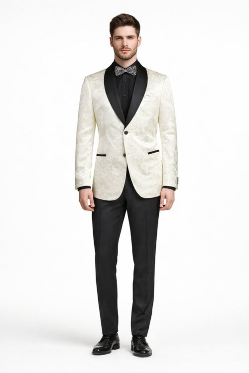 Mens Blazer - Paisley Sport Coat - Ivory Prom 2026 Tuxedo Dinner Jacket Blazer
