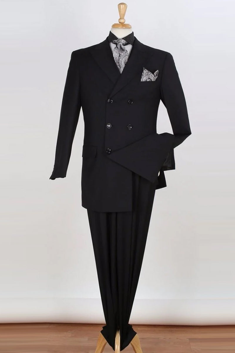 Apollo King Black Double Breasted Suit - Three Quarter Length Fashion
