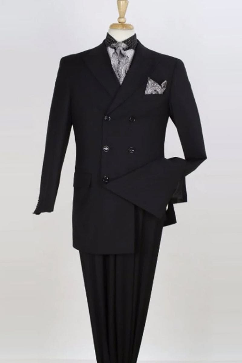 Mens Classic Wool Double Breasted Suit in Black