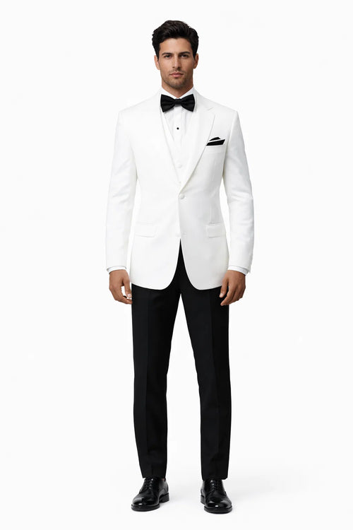 James Bond White Tuxedo - Wide Peak Lapel Collar