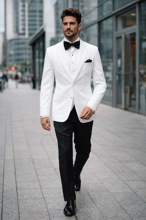 James Bond White Tuxedo - Wide Peak Lapel Collar