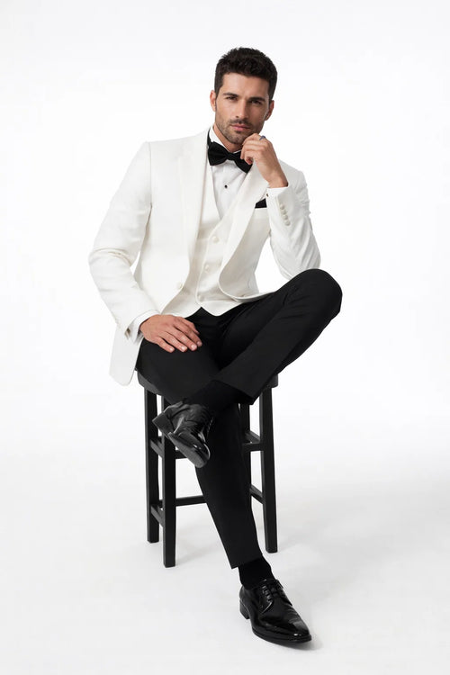James Bond White Tuxedo - Wide Peak Lapel Collar