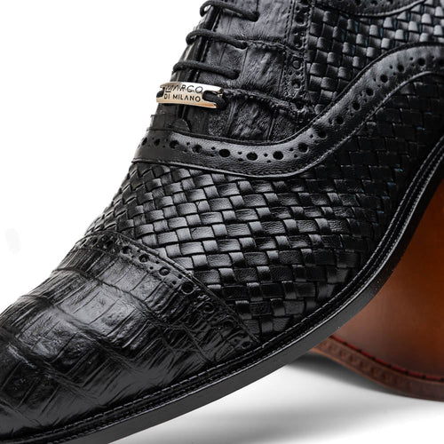 Marco Di Milano John Woven Caiman Crocodile Oxfords Black