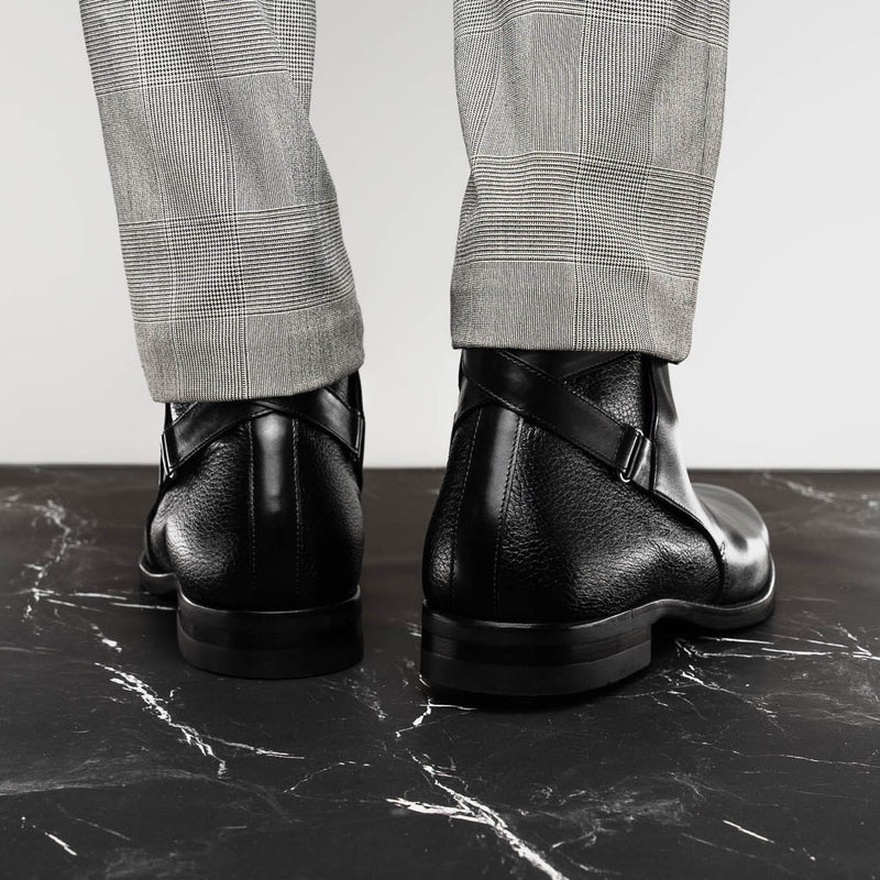 Zelli Jodphur Black Italian Calfskin Double Buckle Strap Boot