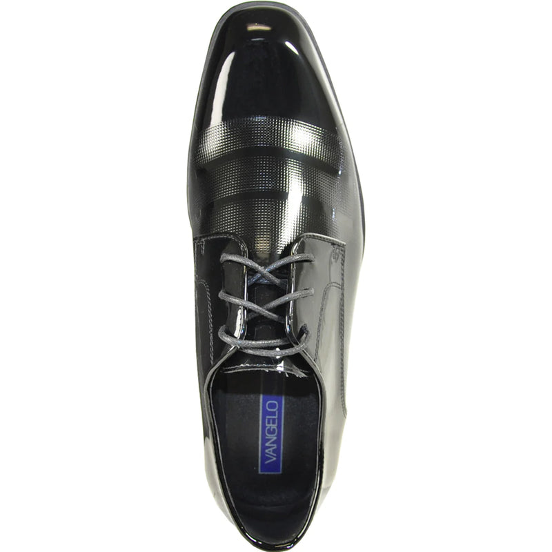 Bravo Mens Classic Patent Textured Tuxedo Oxford Lace Up Dress Shoe in Black