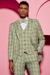 "Mens Stacy Adams Suit - Stacy Adams Men's Plaid Suit with Paisley Vest & Bow Tie - Sage Green"