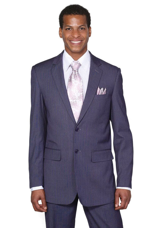 "Modern Fit Men's Suit in Navy Blue - 2 Button Tonal Pinstripe"