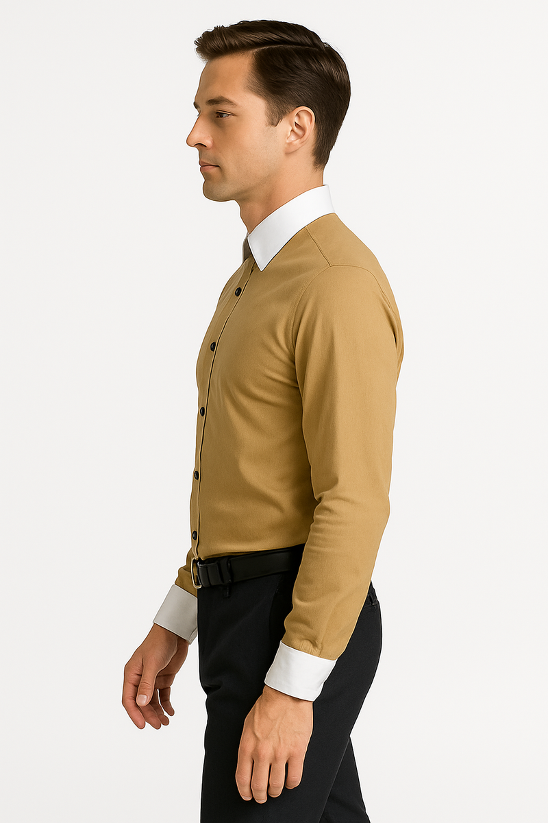 Classic Stylish Fashionable -White Collar Two Toned Contrast white collars Multi-color Men's Dress Shirt