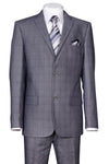 "Grey Windowpane Plaid Suit - Mens Modern Fit 2 Button"