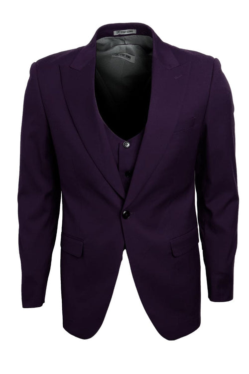 "Mens Stacy Adams Suit - Stacy Adams Suit Men's Vested Suit - One Button Peak Lapel in Eggplant"