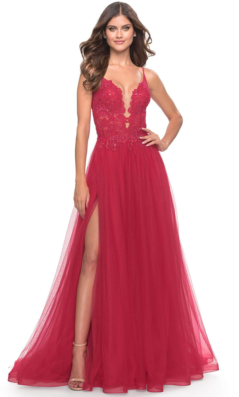 La Femme 31507 Lace High Slit Prom Dress