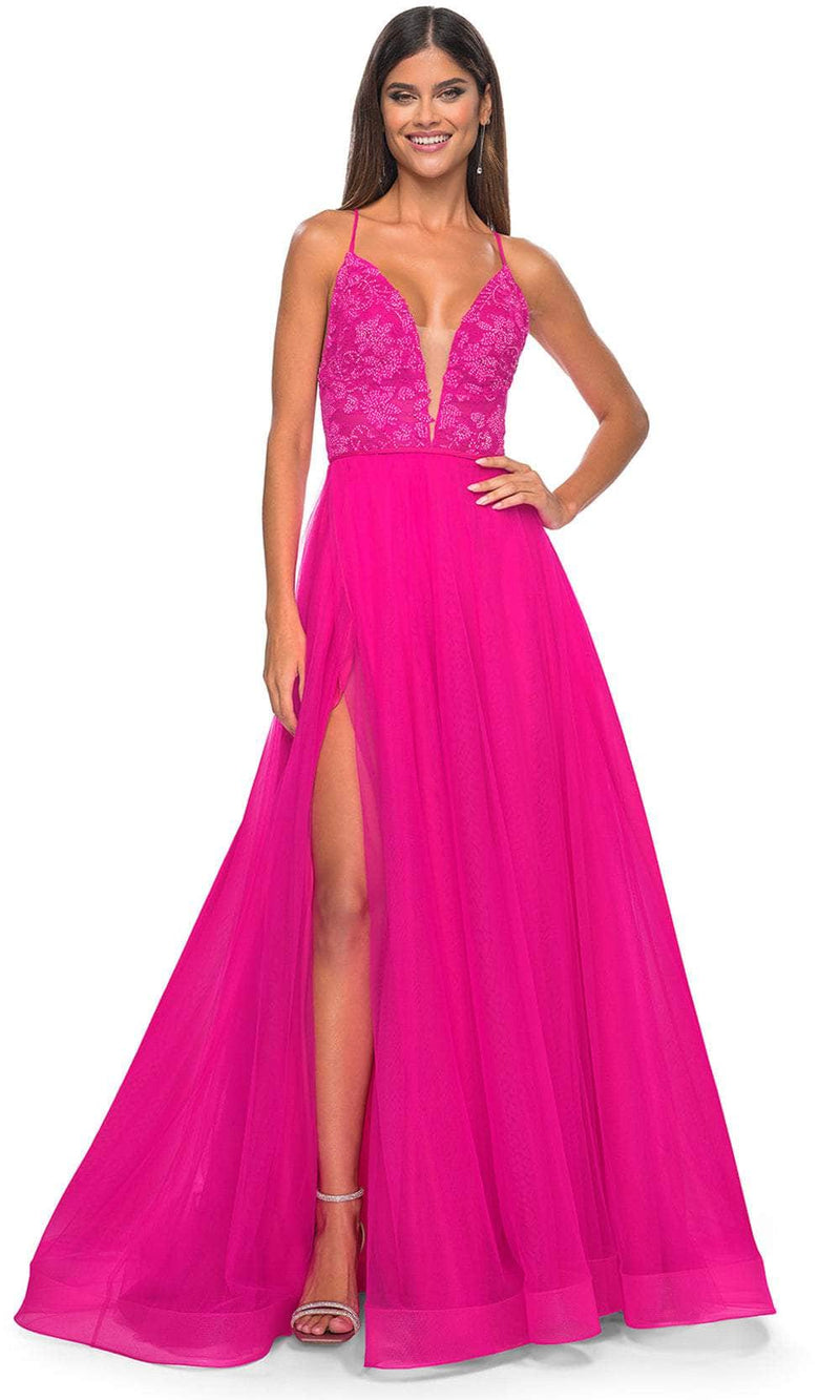 La Femme 32059 Plunging Applique Prom Dress