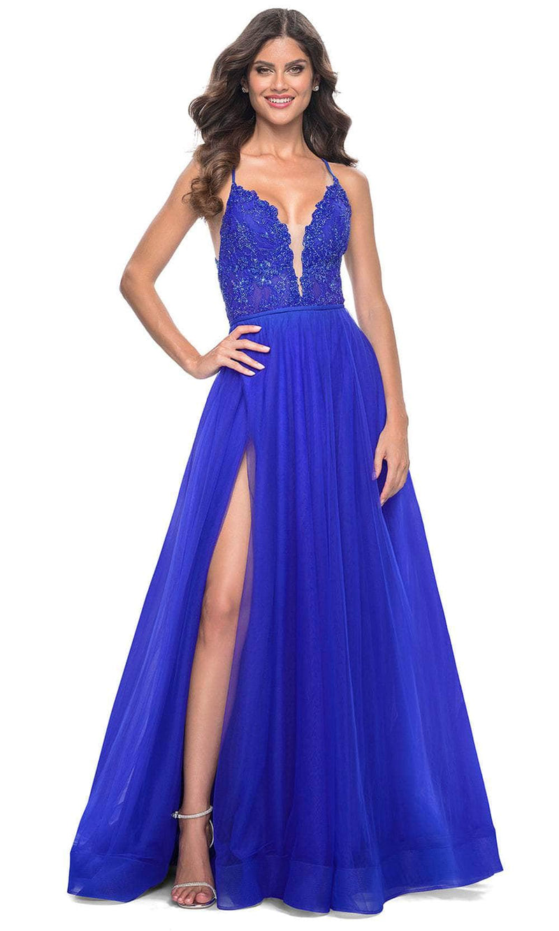 La Femme 32059 Plunging Applique Prom Dress