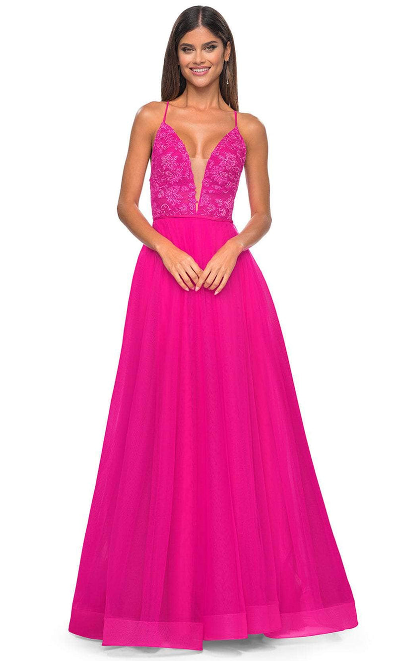 La Femme 32059 Plunging Applique Prom Dress