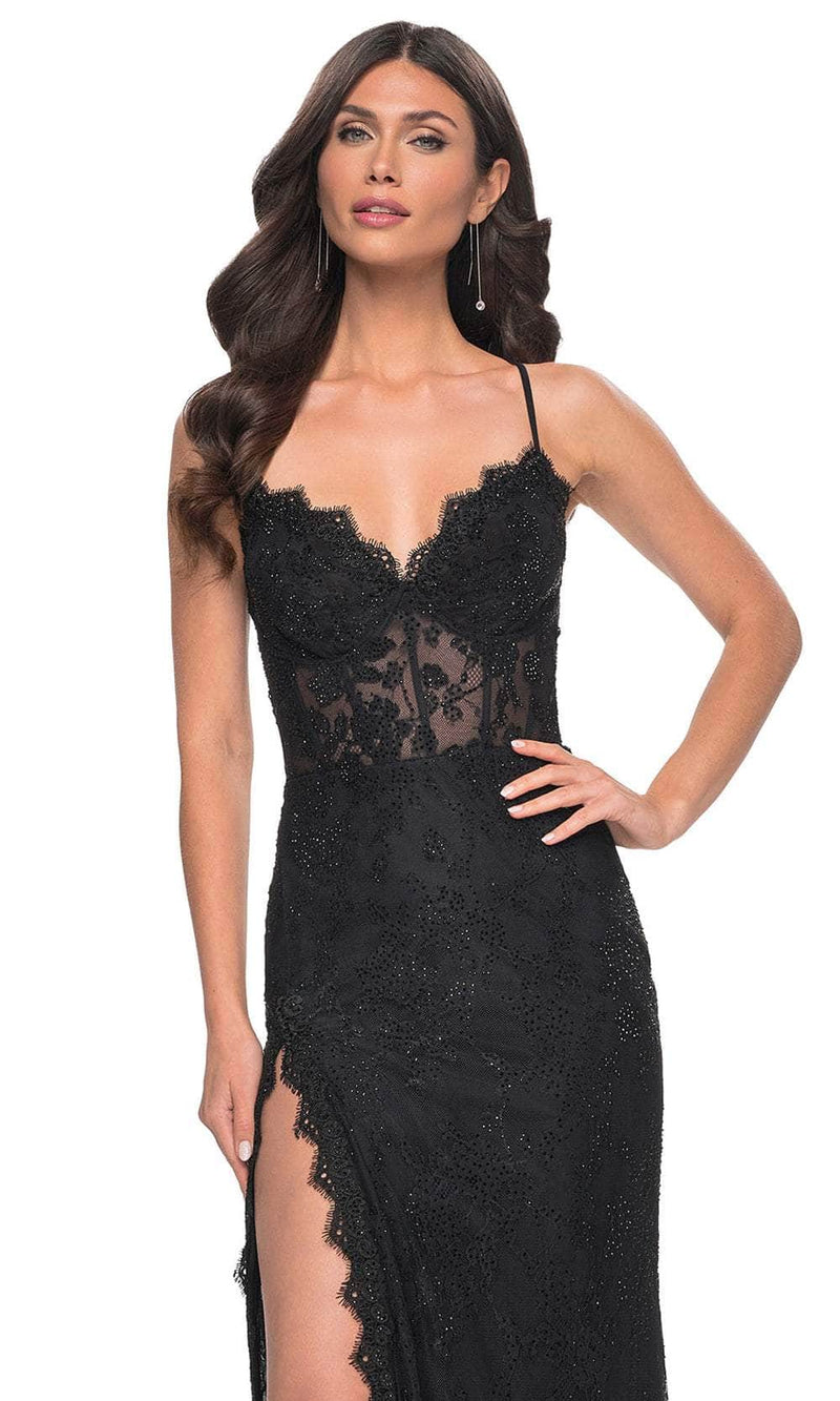 La Femme 32080 Beaded Lace V-Neck Prom Gown