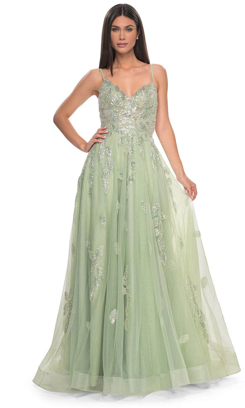La Femme 32090 V-Neck Beaded Foliage Prom Gown