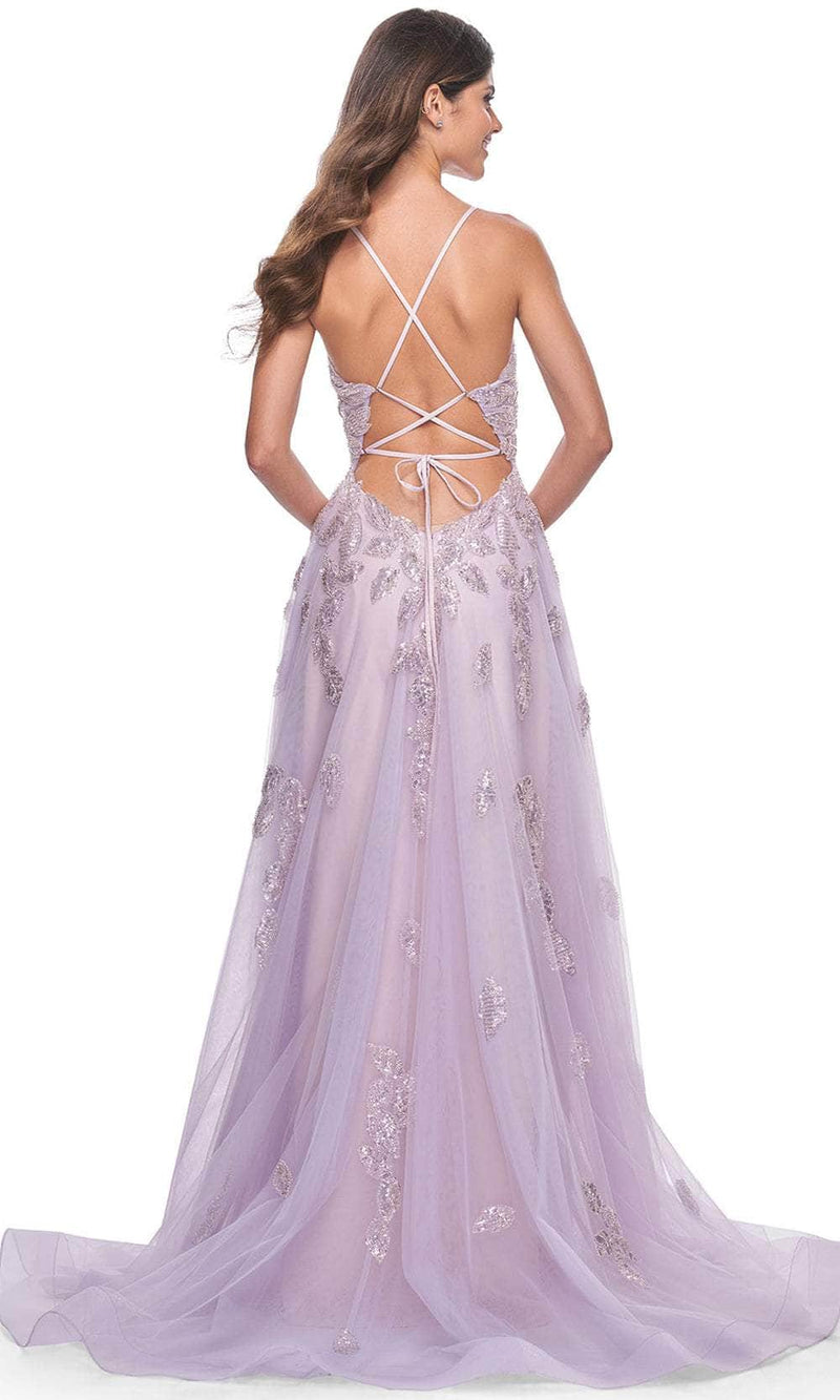 La Femme 32090 V-Neck Beaded Foliage Prom Gown