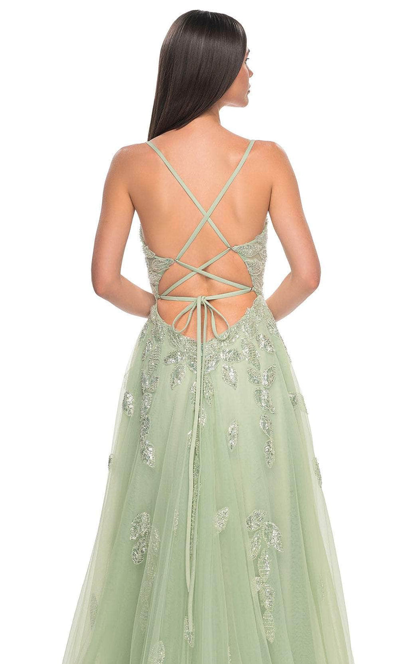 La Femme 32090 V-Neck Beaded Foliage Prom Gown