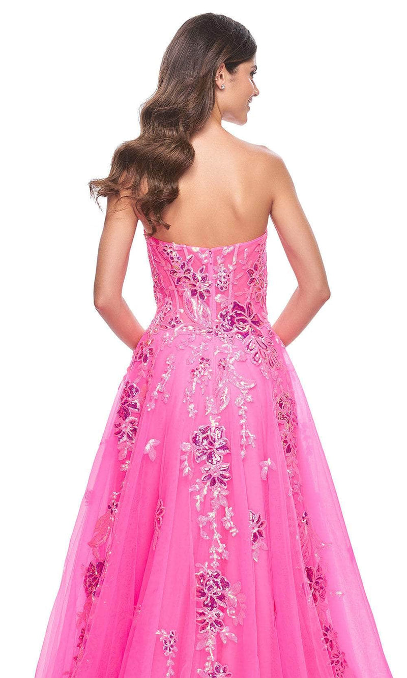 La Femme 32137 Strapless Sequin Floral Prom Gown