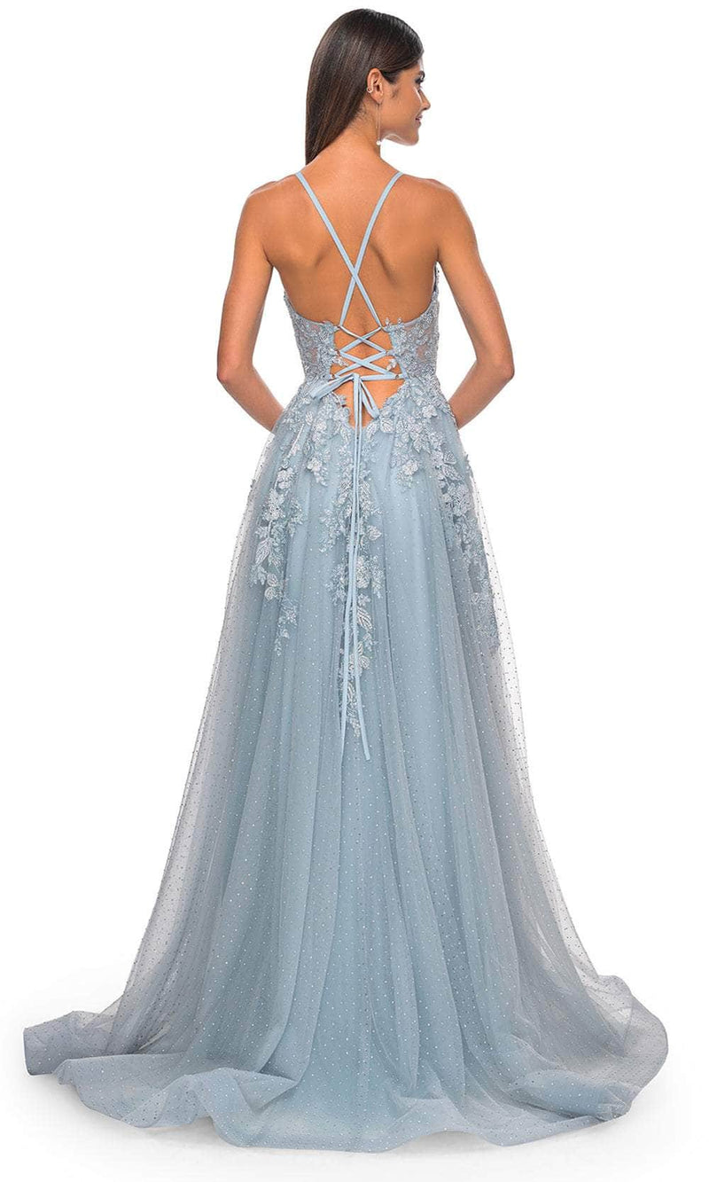 La Femme 32147 Lace Applique Prom Dress with Slit